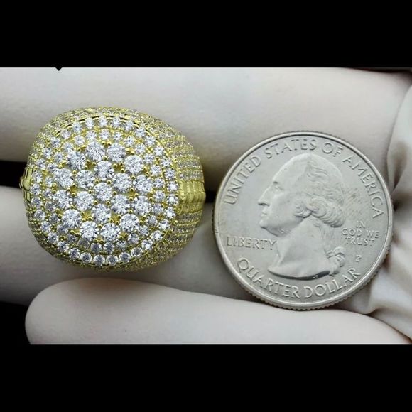 High Quality Men’s Solid 925 Gold Micropave Ring - Picture 3 of 3